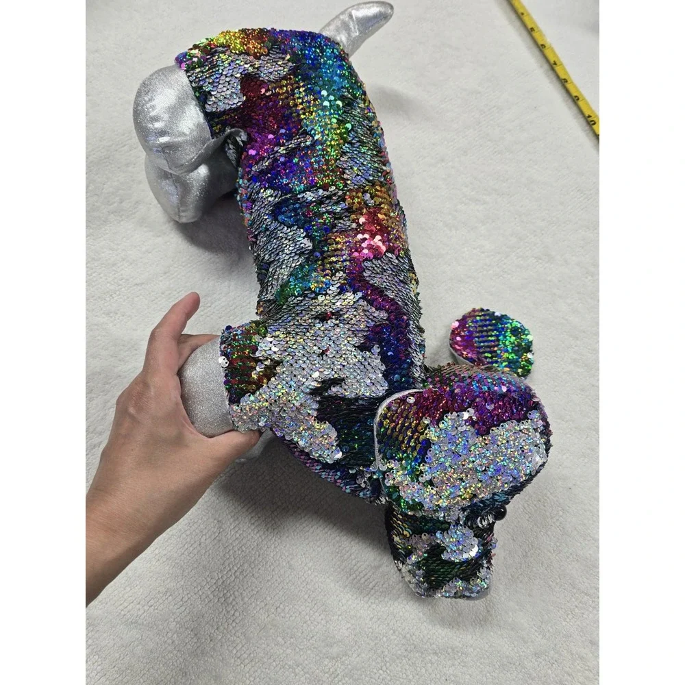 Dan Dee Sequin Dachshund Plush‎ Rainbow Silver Flip Sequins Wiener Dog Toy 19